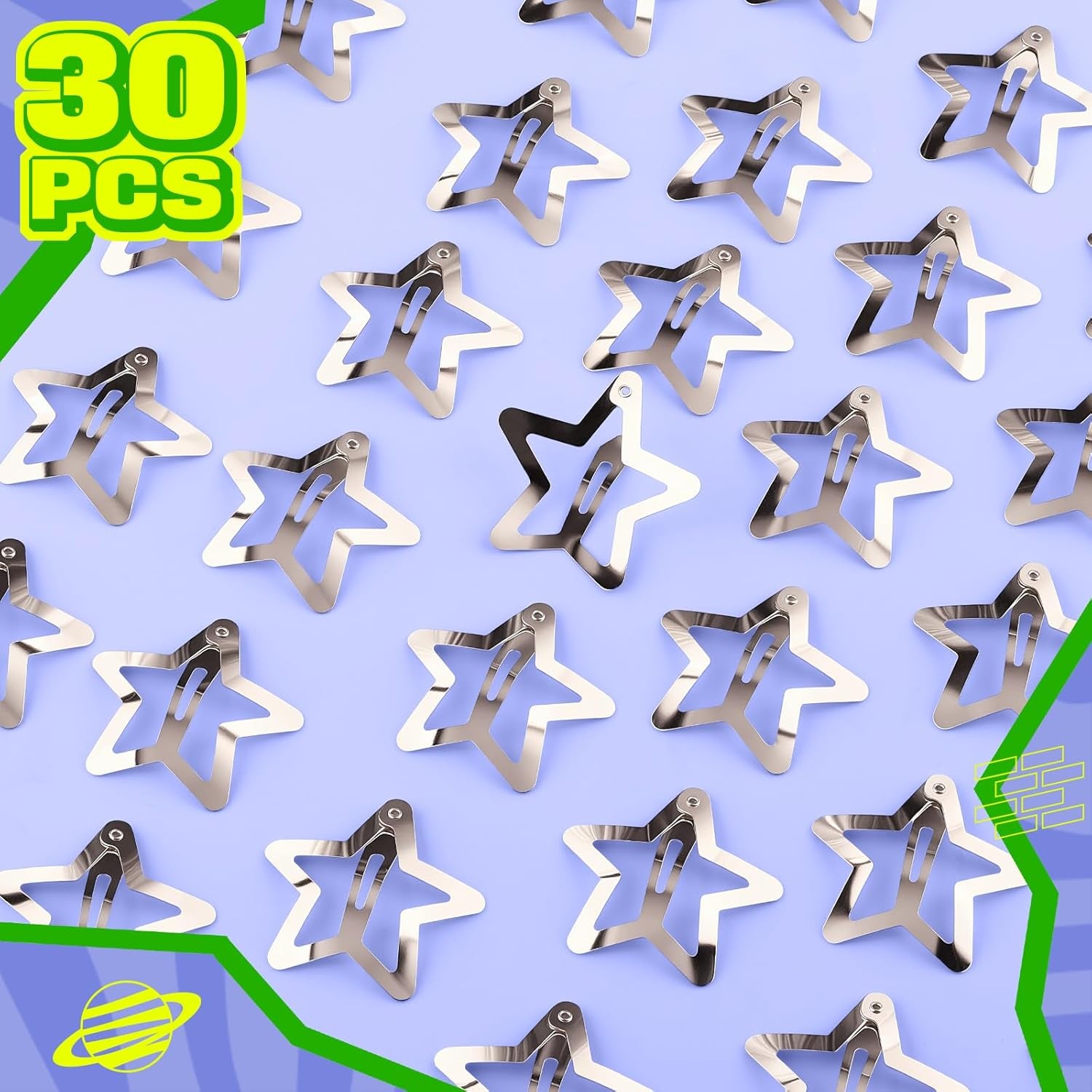 30 PCS 1.61" Star Hair Clips, Y2K Hair Accessories, Silver Star Clips for Girls Women, Rave Accessories, Non Slip Star Barrettes, Metal Star Snap Hair Clips