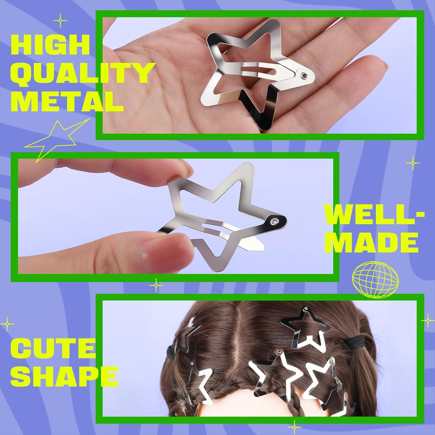 30 PCS 1.61" Star Hair Clips, Y2K Hair Accessories, Silver Star Clips for Girls Women, Rave Accessories, Non Slip Star Barrettes, Metal Star Snap Hair Clips