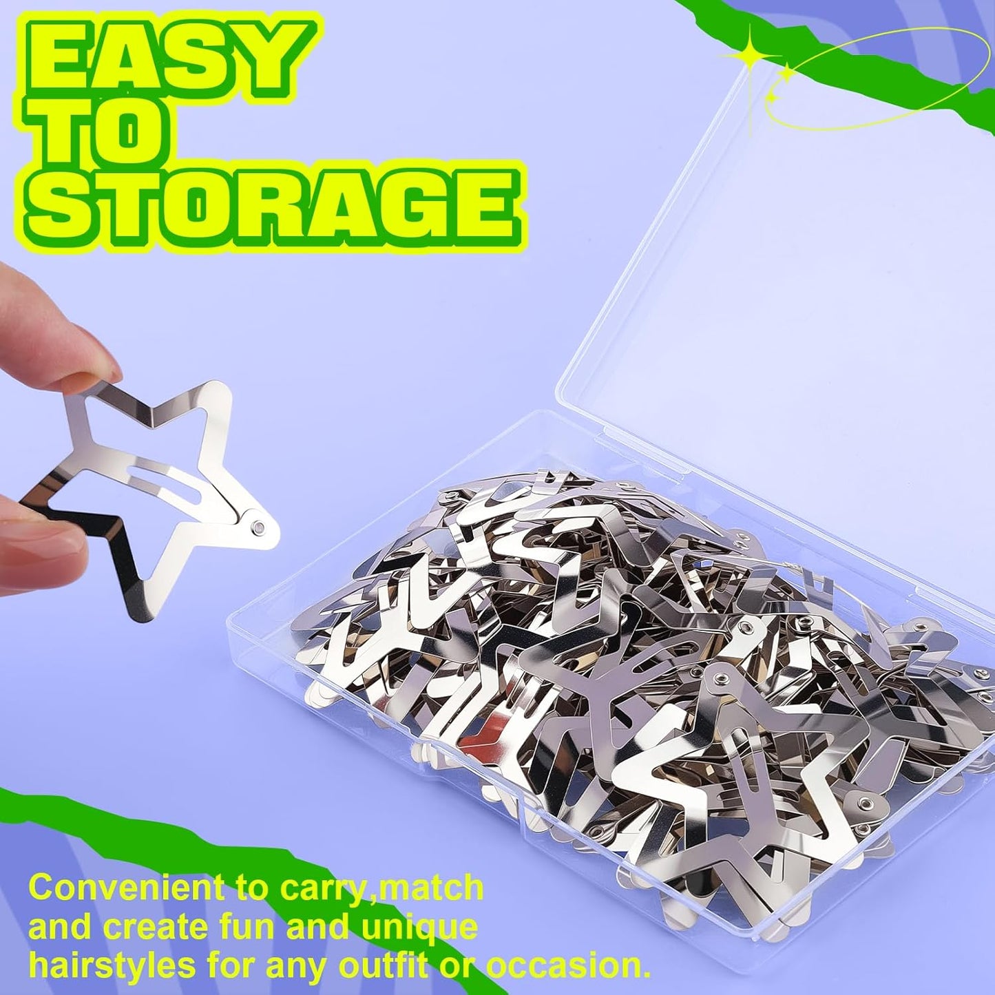 30 PCS 1.61" Star Hair Clips, Y2K Hair Accessories, Silver Star Clips for Girls Women, Rave Accessories, Non Slip Star Barrettes, Metal Star Snap Hair Clips