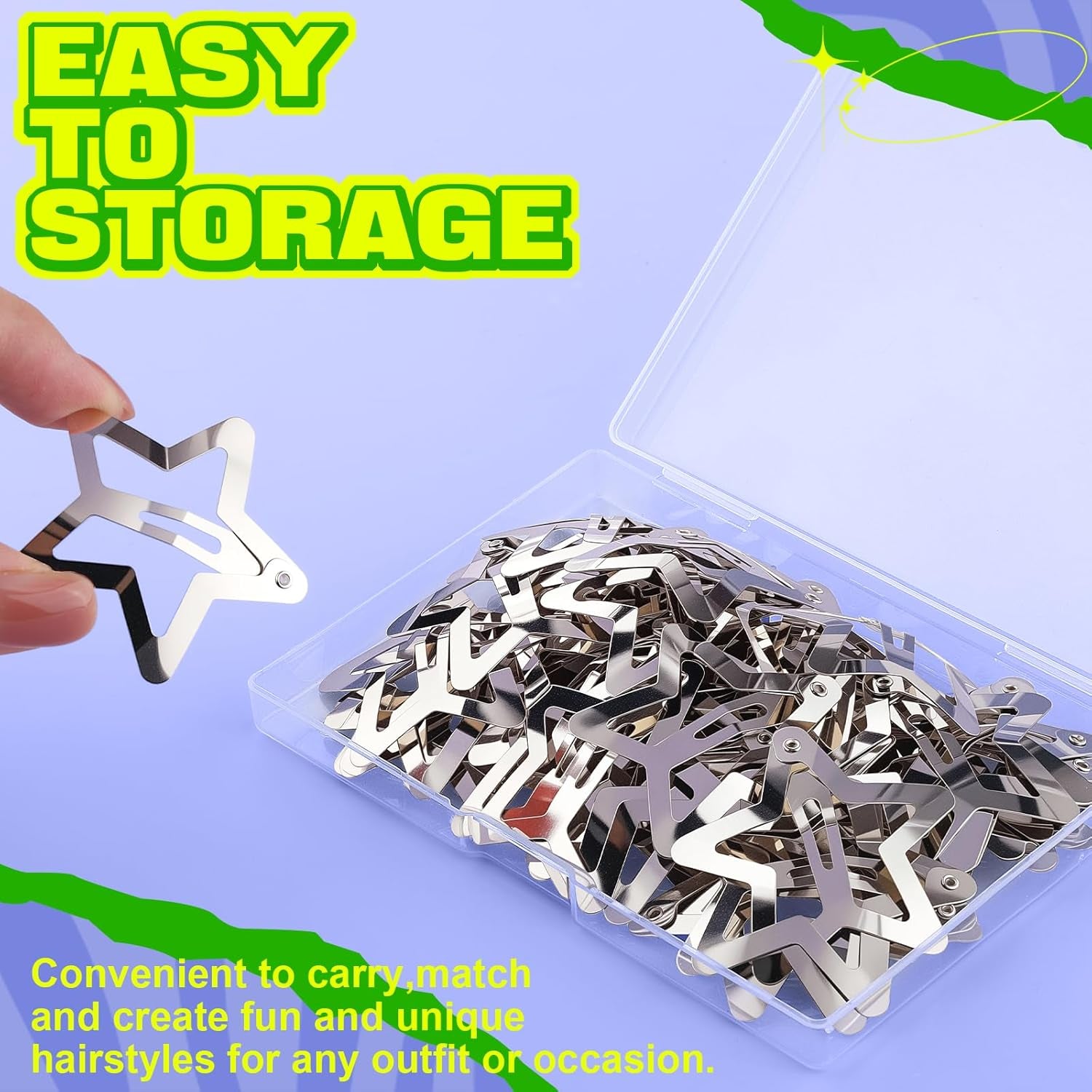 30 PCS 1.61" Star Hair Clips, Y2K Hair Accessories, Silver Star Clips for Girls Women, Rave Accessories, Non Slip Star Barrettes, Metal Star Snap Hair Clips