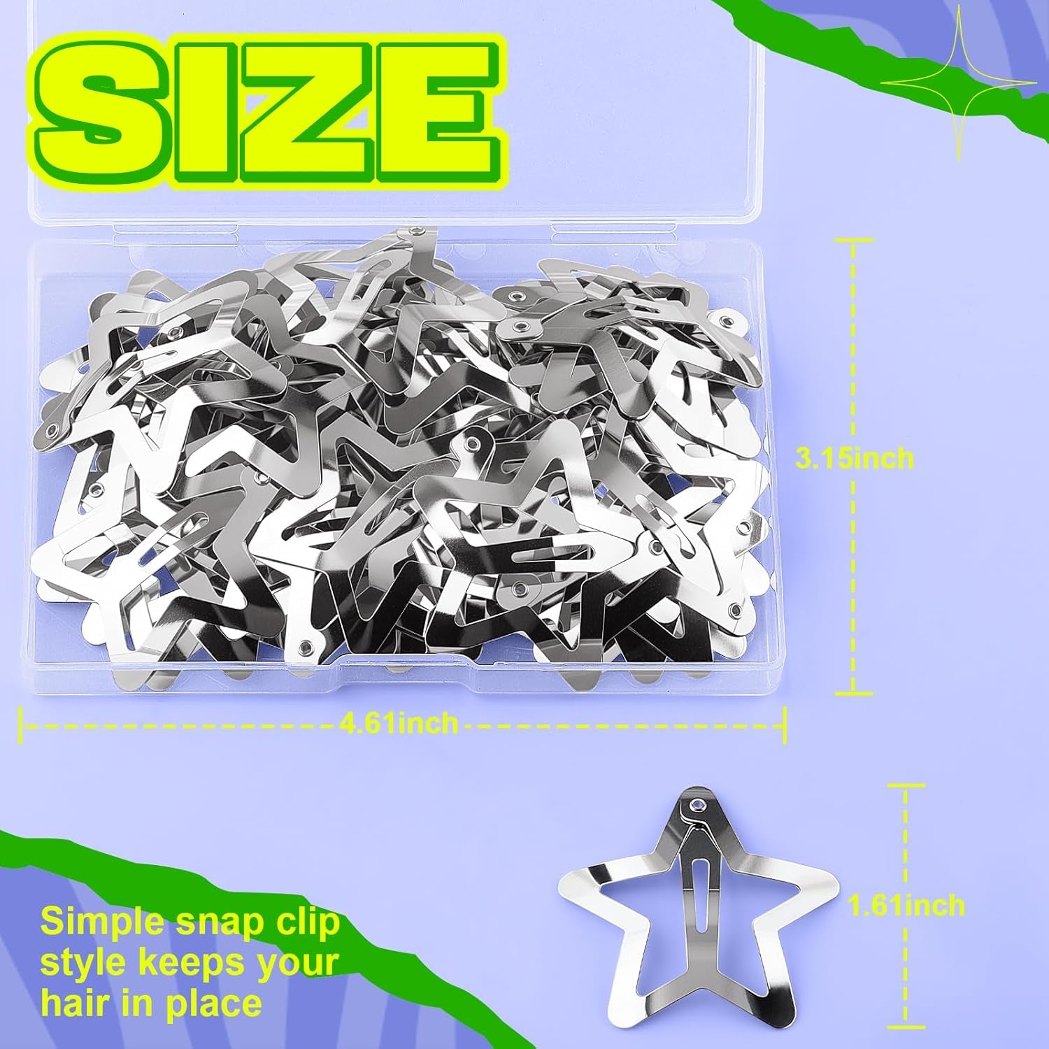 30 PCS 1.61" Star Hair Clips, Y2K Hair Accessories, Silver Star Clips for Girls Women, Rave Accessories, Non Slip Star Barrettes, Metal Star Snap Hair Clips